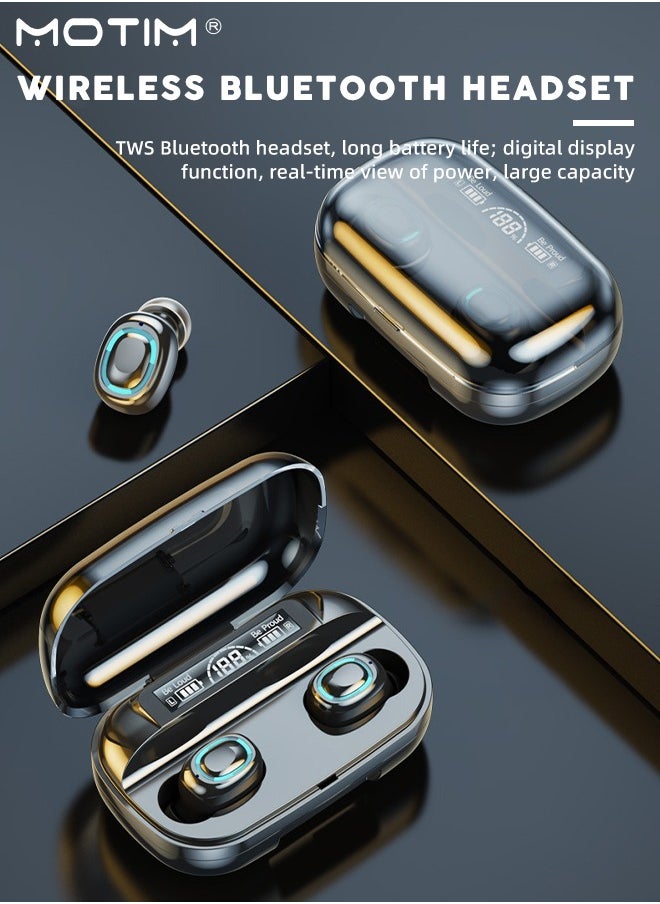 Motim Binaural TWS Bluetooth Earphones, Mini Sports Running Earbud, HiFi Stereo, Long Playtime, LED Battery Display Charging Case, IPX5 Waterproof, Earphone Noise Cancellation in-Ear Earphones  - Image 2