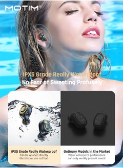 Motim Binaural TWS Bluetooth Earphones, Mini Sports Running Earbud, HiFi Stereo, Long Playtime, LED Battery Display Charging Case, IPX5 Waterproof, Earphone Noise Cancellation in-Ear Earphones  - Image 5
