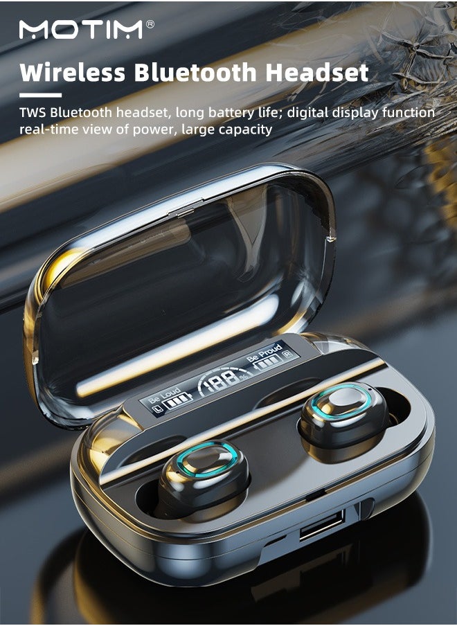 Motim Binaural TWS Bluetooth Earphones, Mini Sports Running Earbud, HiFi Stereo, Long Playtime, LED Battery Display Charging Case, IPX5 Waterproof, Earphone Noise Cancellation in-Ear Earphones  - Image 3