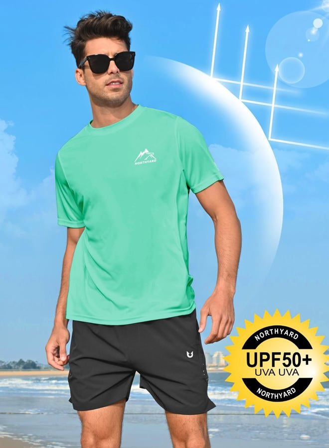 NORTHYARD Men's UPF 50+ Sun Protection Shirt Short Sleeve Swim Rash Guard SPF UV Athletic Workout Running T-Shirt, Mintgreen, L - Image 4