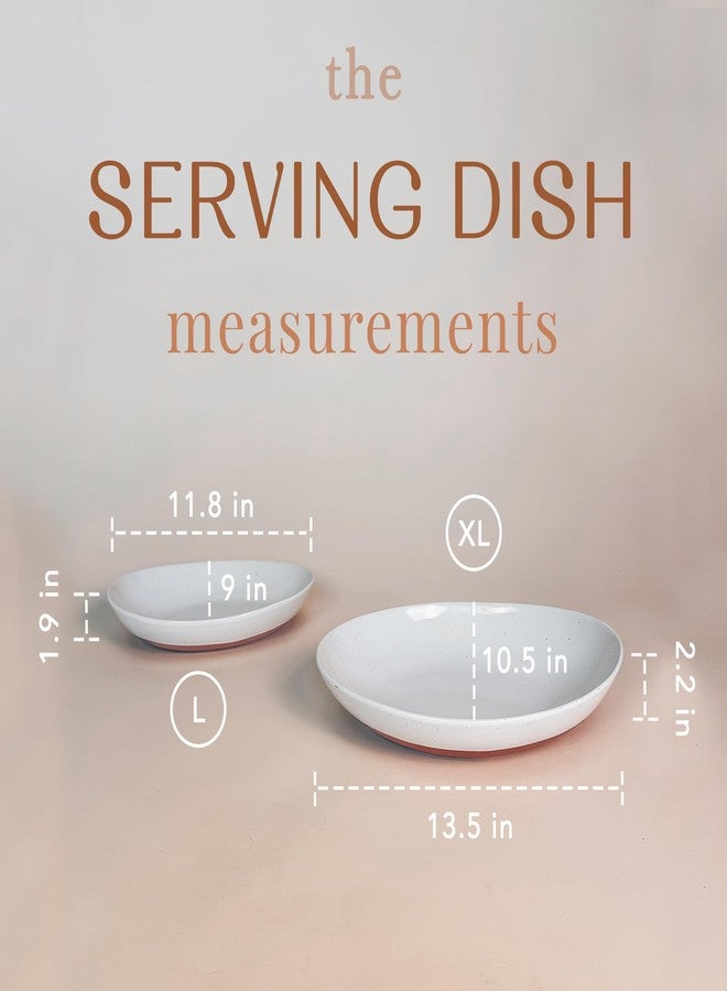 Mora Ceramic Large Serving Bowls- Set of 2 Oval Platters for Entertaining. Modern Kitchen Dishes for Dinner, Fruit, Salad, Turkey, etc. Oven, Dishwasher Safe, 55/35 oz, 13.5" / 11.8" - Vanilla White - Image 2