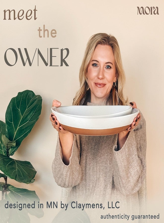 Mora Ceramic Large Serving Bowls- Set of 2 Oval Platters for Entertaining. Modern Kitchen Dishes for Dinner, Fruit, Salad, Turkey, etc. Oven, Dishwasher Safe, 55/35 oz, 13.5" / 11.8" - Vanilla White - Image 3