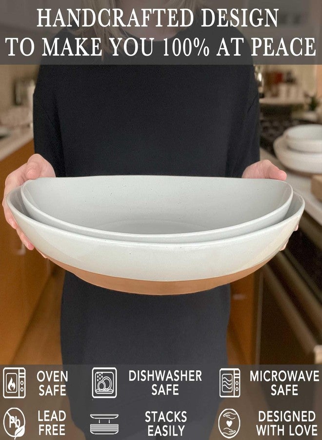 Mora Ceramic Large Serving Bowls- Set of 2 Oval Platters for Entertaining. Modern Kitchen Dishes for Dinner, Fruit, Salad, Turkey, etc. Oven, Dishwasher Safe, 55/35 oz, 13.5" / 11.8" - Vanilla White - Image 4