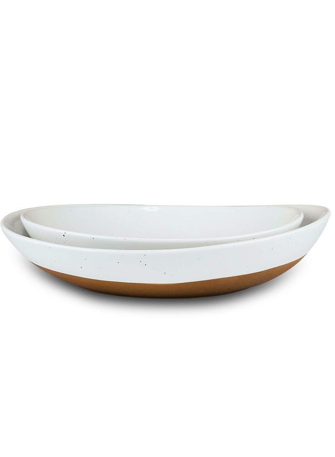 Mora Ceramic Large Serving Bowls- Set of 2 Oval Platters for Entertaining. Modern Kitchen Dishes for Dinner, Fruit, Salad, Turkey, etc. Oven, Dishwasher Safe, 55/35 oz, 13.5" / 11.8" - Vanilla White - Image 1