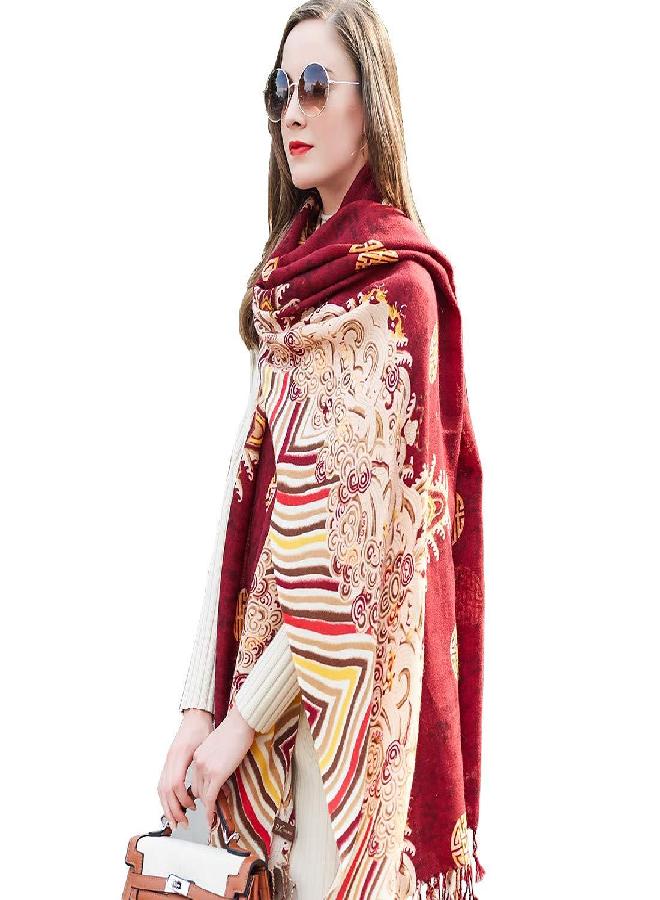 DANA XU DANA XU 100% Pure Merino Wool Extra Large Pashmina Cashmere Scarf Shawl And Wrap For Women Winter Oversized Floral Blanket - Image 2