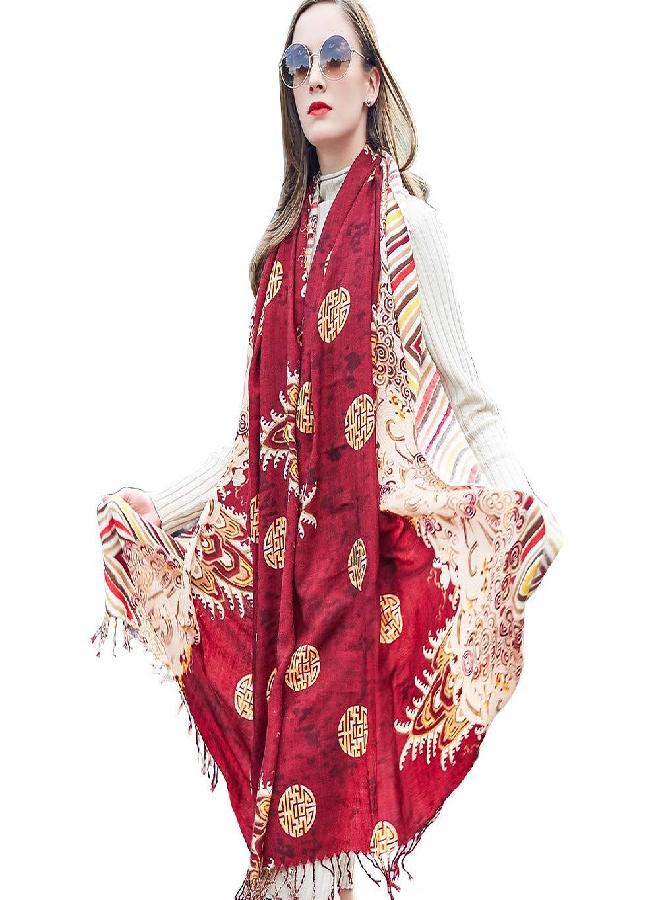 DANA XU DANA XU 100% Pure Merino Wool Extra Large Pashmina Cashmere Scarf Shawl And Wrap For Women Winter Oversized Floral Blanket - Image 5
