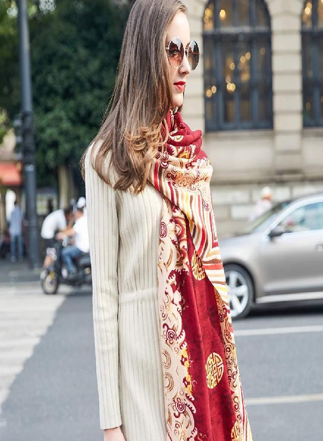 DANA XU DANA XU 100% Pure Merino Wool Extra Large Pashmina Cashmere Scarf Shawl And Wrap For Women Winter Oversized Floral Blanket - Image 3