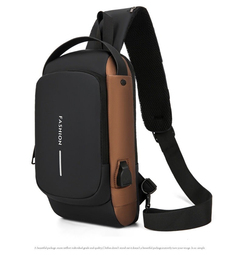 Casual Shoulder Bag with Password Lock, Men's Crossbody Bag for Outdoor Sports, USB Phone Pocket, Commuter and Everyday Use - Image 1