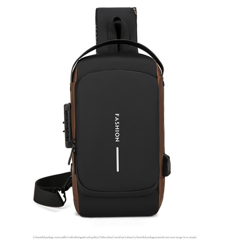 Casual Shoulder Bag with Password Lock, Men's Crossbody Bag for Outdoor Sports, USB Phone Pocket, Commuter and Everyday Use - Image 2