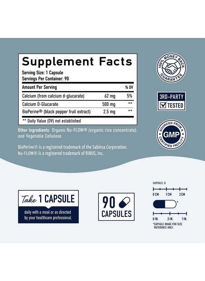 SMNutrition - Calcium Dglucarate ; Cdg For Liver Detox & Cleanse Metabolism Hormone Balance Menopause Support* Vegan.Org Certified Nongmo Glutenfree ; Calcium D Glucarate 500Mg 90 Capsules Sm Nutrition - Image 1