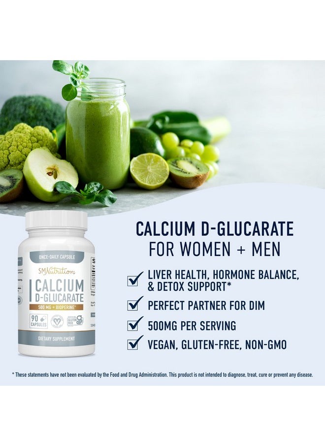 SMNutrition - Calcium Dglucarate ; Cdg For Liver Detox & Cleanse Metabolism Hormone Balance Menopause Support* Vegan.Org Certified Nongmo Glutenfree ; Calcium D Glucarate 500Mg 90 Capsules Sm Nutrition - Image 1