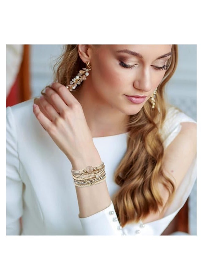 Goolsky سوار جلد متعدد الطبقات بتصميم بوهيمي مزين بقلب كبير ذهبي للنساء - Image 5