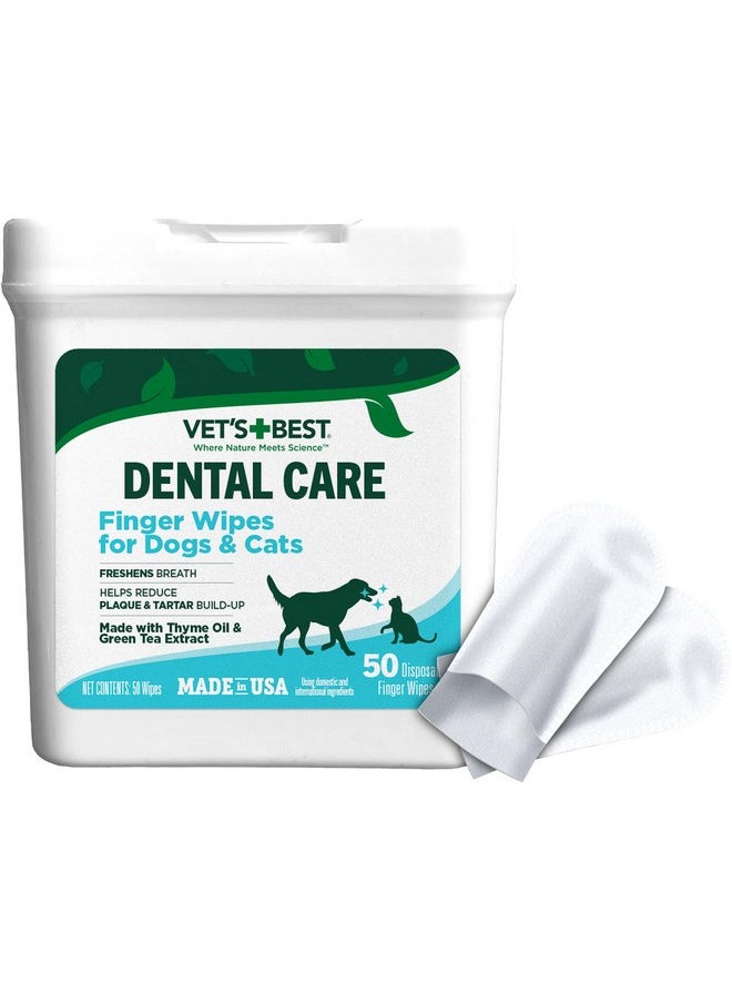 فيتس بيست مناديل تنظيف الأسنان من Vet's Best Dental Care - تقلل من تراكم البلاك والجير - تنعش النفس - مناديل تنظيف الأسنان بالأصابع للكلاب والقطط - 50 قطعة  - Image 1
