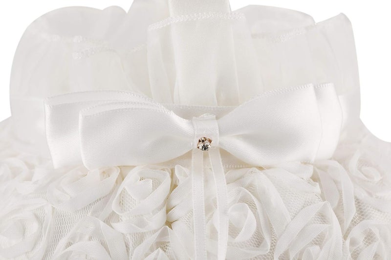 he andi Bowknot Silk Cloth Wedding Ceremony Party Rose Flower Girl Basket (White) (White, 5 inches) - Image 3
