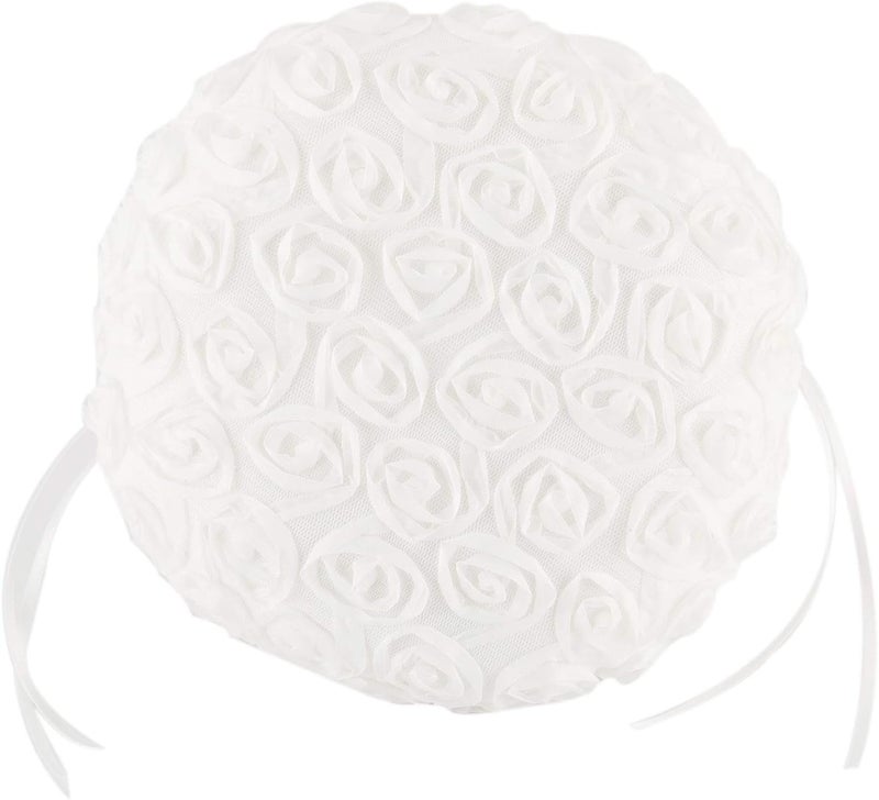 he andi Bowknot Silk Cloth Wedding Ceremony Party Rose Flower Girl Basket (White) (White, 5 inches) - Image 4
