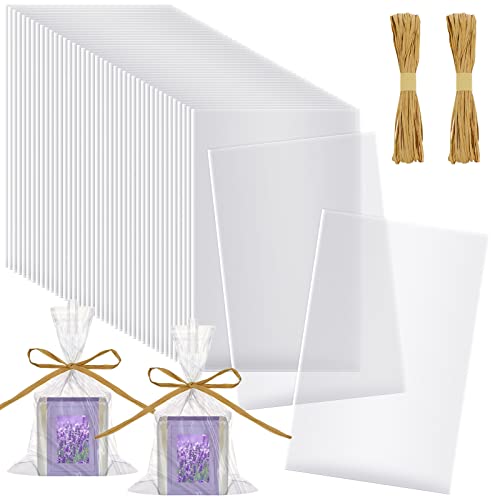 Tudomro 100 Pcs Clear Flat Cellophane Soap Bags for Packaging 4.9'' x 7.9'' Small Mini Soap Cookie Candy Wrappers Bags with Raffia Rope for Wedding Christmas Craft Gift Birthday Party Favor Supplies - Image 1