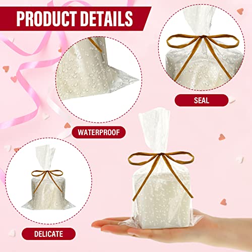 Tudomro 100 Pcs Clear Flat Cellophane Soap Bags for Packaging 4.9'' x 7.9'' Small Mini Soap Cookie Candy Wrappers Bags with Raffia Rope for Wedding Christmas Craft Gift Birthday Party Favor Supplies - Image 3
