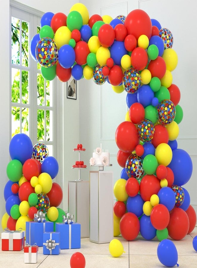 لوديو مجموعة قوس جارلاند بالونات حمراء وزرقاء وصفراء وخضراء، 121 قطعة بالونات حمراء وخضراء وزرقاء وصفراء للعبة النقل قوس قزح العنكبوت البطل عيد ميلاد حفل استقبال الطفل السيرك الكرنفال ديكورات الحفلات - Image 1