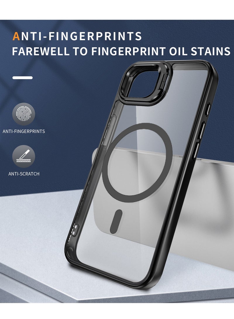 دبليو تيك غطاء هاتف أبل آيفون 16e 5G 2025 الفاخر بشفافية مagsafe وحامل قابل للطي مع حلقة معدنية وحماية عدسة الكاميرا الشفافة - أسود - Image 4