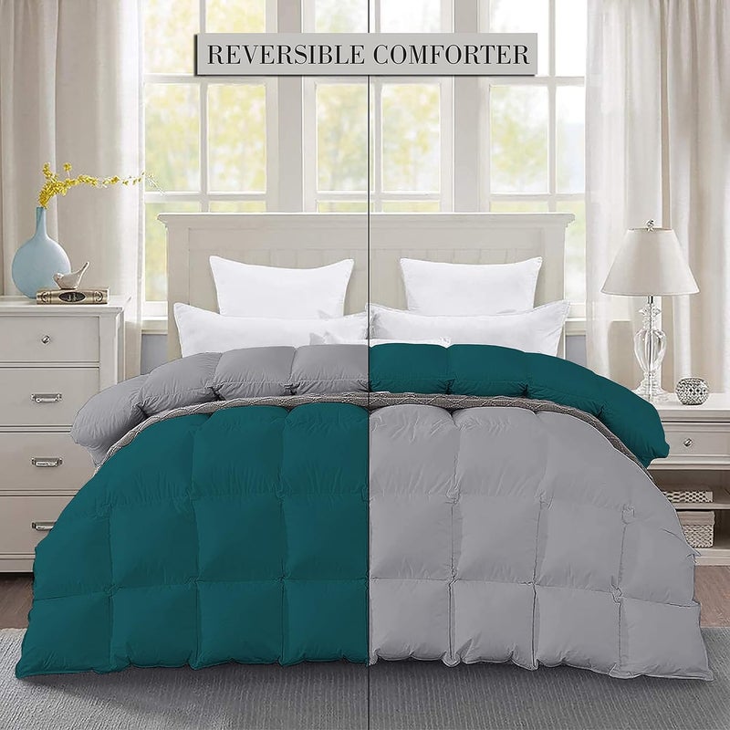 Filbert Premium 300 GSM Comforter Super Soft Fluffy Revesible Comforter 92 x 106 Inches233cm x 269cm King Size ComforterSilverTeal - Image 2