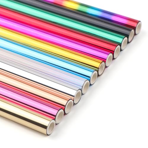 CYFUN DESIGN 12 Pack Heat Transfer Gold Foil Sheets for Crafts Embossing Stamp Tool Heat Activated Thermal Toner Reactive Foil Roll 59inx426ft Add Stunning Foiled Elements to Any Card Scrapbooking DIY - Image 1