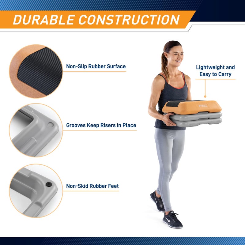 Marcy Circuit Fitness by Marcy 16 x 16 inches Adjustable Height Aerobic Step Platform with 2 Risers, Non-Slip Rubber Surface, Home Exercise Fitness Training, Peach Fuzz, STEP-PEACH01-2R - Image 5