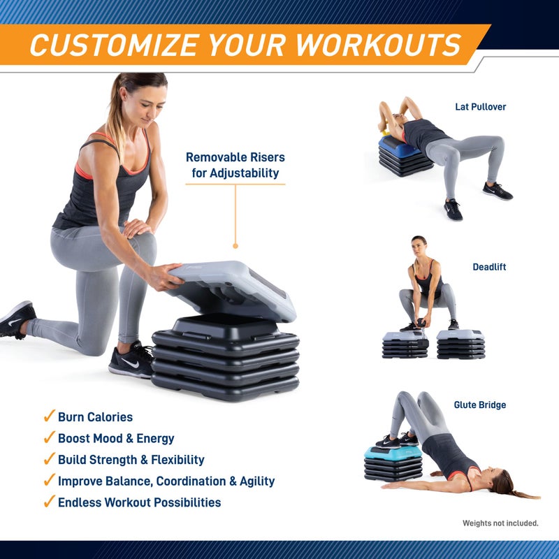 Marcy Circuit Fitness by Marcy 16 x 16 inches Adjustable Height Aerobic Step Platform with 2 Risers, Non-Slip Rubber Surface, Home Exercise Fitness Training, Peach Fuzz, STEP-PEACH01-2R - Image 4