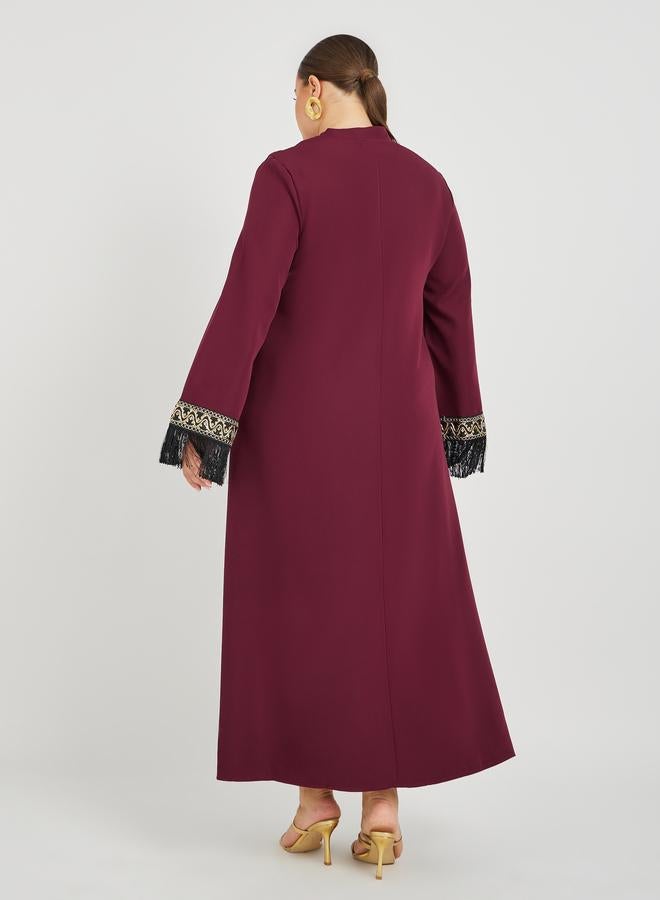 Styli Styli Plus Size Solid Collared Jalabiya with Lace and Tassel Detail  - Image 5