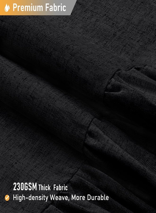 BTTN Extra Long Linen Shower Curtain - 72x96 Inch Long Shabby Chic Heavy Duty Fabric Shower Curtain Set with Ruffle Hem, Tall Farmhouse Vintage Country Cloth Shower Curtains for Bathroom - Black - Image 2