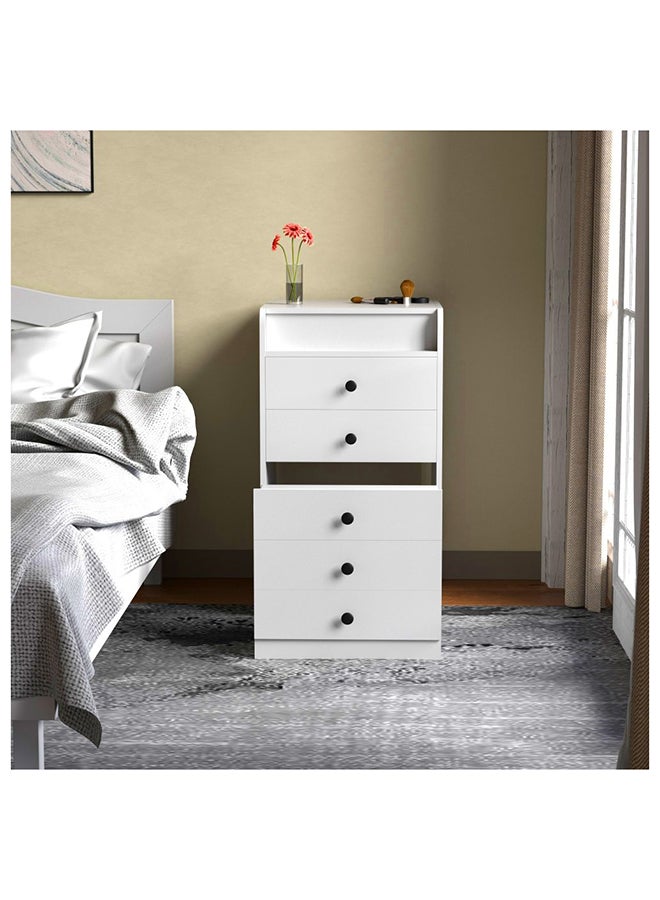 DANUBE HOME Armina High Gloss White Chest of Drawers with Mirror - 4 Drawer Bedroom Storage Furniture, Multipurpose Organizer for Clothes and Accessories, Stylish Engineered Wood Design, Modern Home Decor