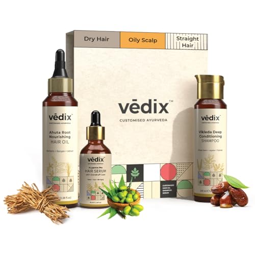 Vedix Customized Dandruff Care Regimen For Dry Hair - Oily Scalp & Straight Hair-3 Product Kit-Shampoo, Hair Oil, Nuyantra Pro Hair Growth Serum - Image 1