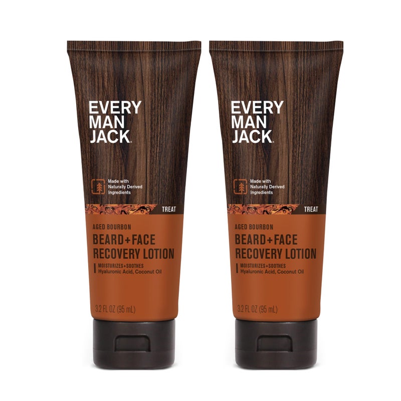 Every Man Jack Beard  Face Recovery Lotion  Moisturizes Relieves Dry Skin and Beard Itch  Light Aged Bourbon Scent  Made wNaturally Derived Ingredients like Coconut Oil and Witch Hazel  32 oz 2 Pack