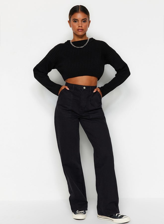 trendyol Black Pocket Detailed High Waist Wide Leg Jeans TWOAW22JE0595 - Image 1