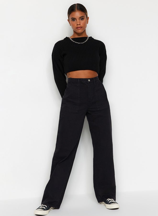 trendyol Black Pocket Detailed High Waist Wide Leg Jeans TWOAW22JE0595 - Image 3