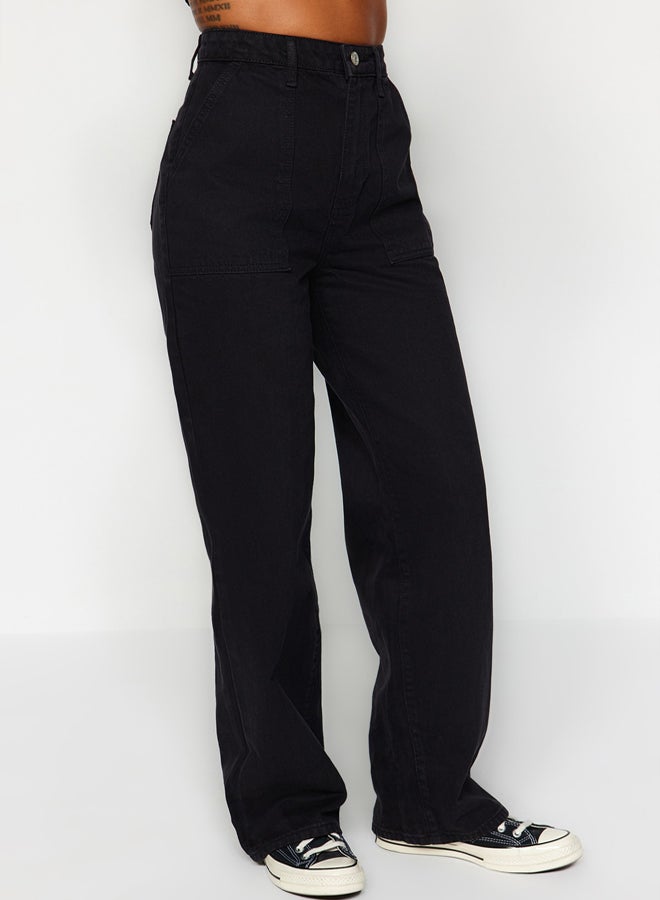 trendyol Black Pocket Detailed High Waist Wide Leg Jeans TWOAW22JE0595 - Image 5