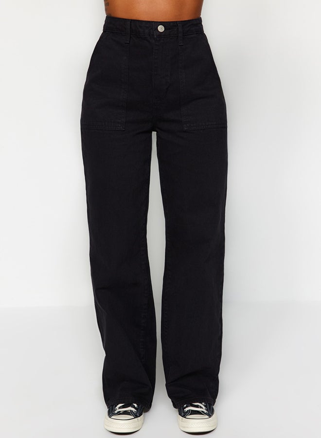 trendyol Black Pocket Detailed High Waist Wide Leg Jeans TWOAW22JE0595 - Image 4