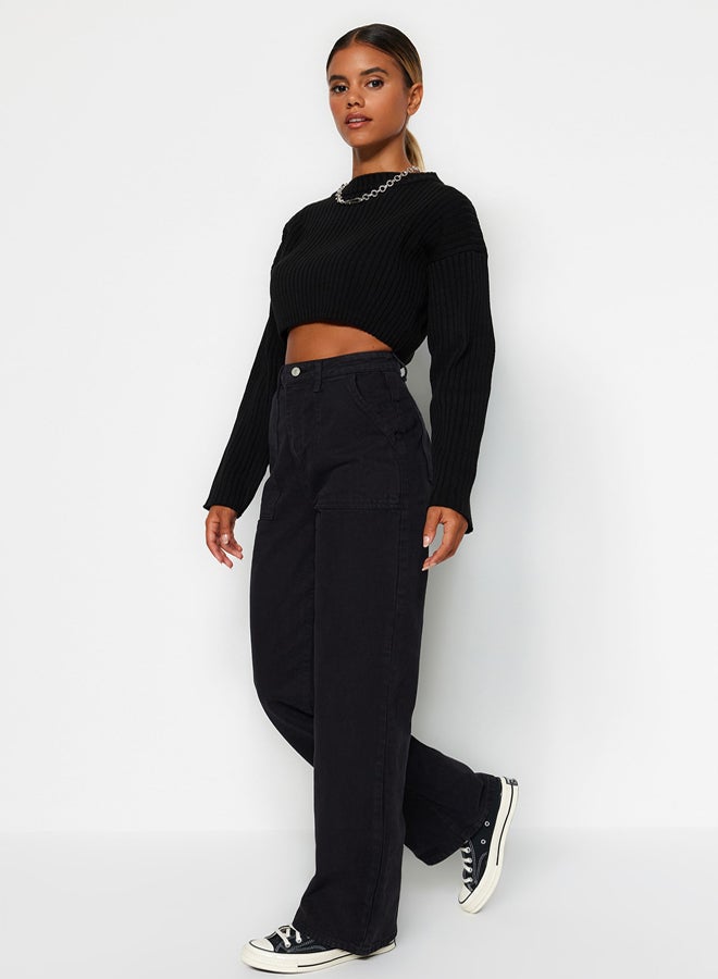 trendyol Black Pocket Detailed High Waist Wide Leg Jeans TWOAW22JE0595 - Image 2