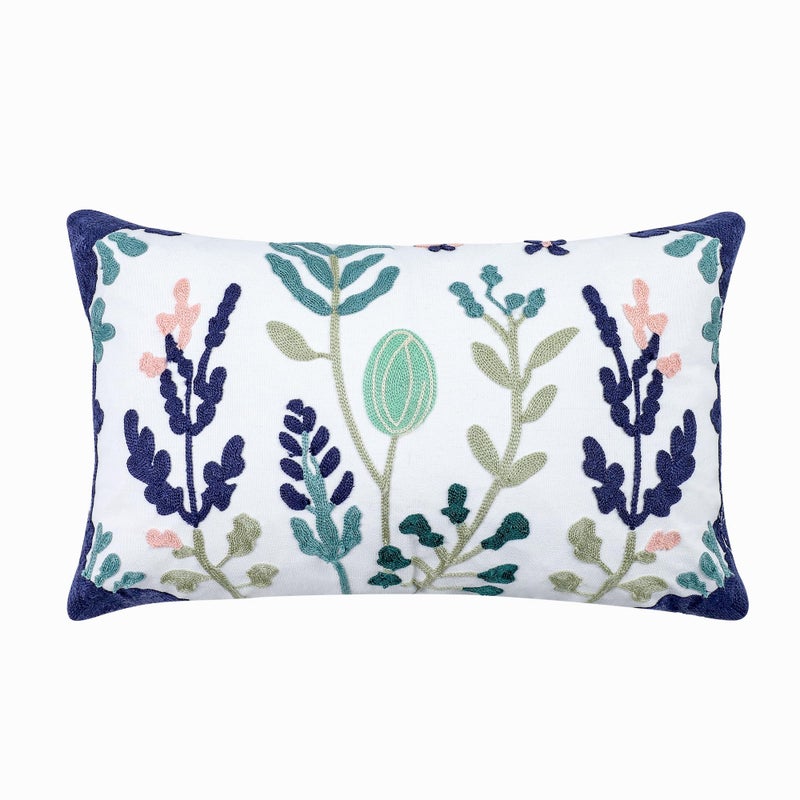 KITTMIN Green and Blue Throw Pillow Covers,12x20 Floral Embroidered Farmhouse Decor Lumbar Pillows, Set of 2 Cozy Boho Accent Cushion Case for Couch & Sofa, Home Decorative Pillow Cases for Bed Room - Image 2