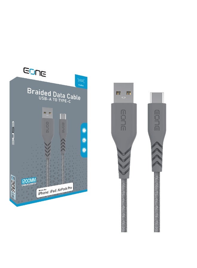 EONE USB-A to USB-C Cable 1.2M Fast Charging Data Cable Nylon Braided Type C Cable for iPhone 15 Samsung Android Phones Tablet Charging Sync – Gray - Image 3