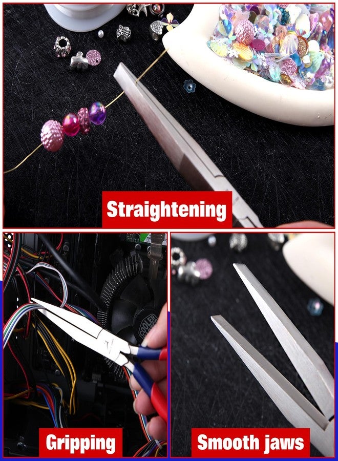 GOLD DEER 7 Inch Long Flat Nose Pliers Smooth Jaw Extended Head Duckbill Pliers Clamping Bending Precision Jewelry Making Hand Tools Beading Hobby Work Craft Supplies Dip Plastic Handle - Image 3