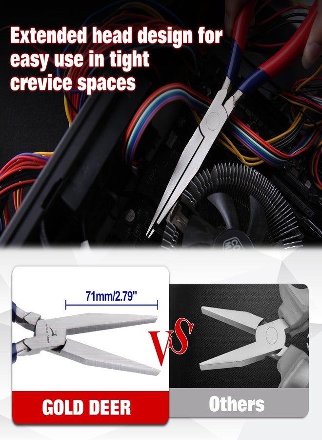 GOLD DEER 7 Inch Long Flat Nose Pliers Smooth Jaw Extended Head Duckbill Pliers Clamping Bending Precision Jewelry Making Hand Tools Beading Hobby Work Craft Supplies Dip Plastic Handle - Image 2
