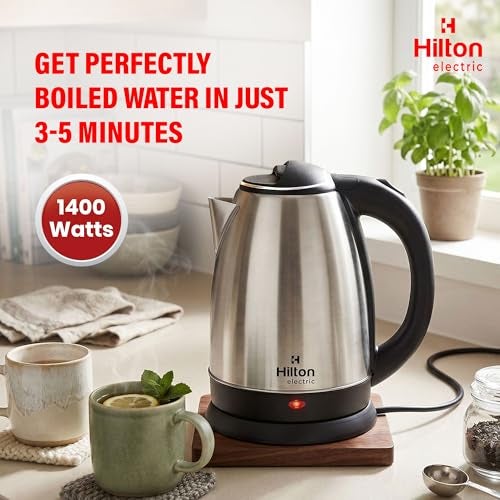 Hilton Electric Amaze Electric Kettle with Stainless Steel Body, used for boiling Water, making tea and coffee, instant noodles, soup etc. 1400 Watt (Silver) (1.8 Litre) - Image 3