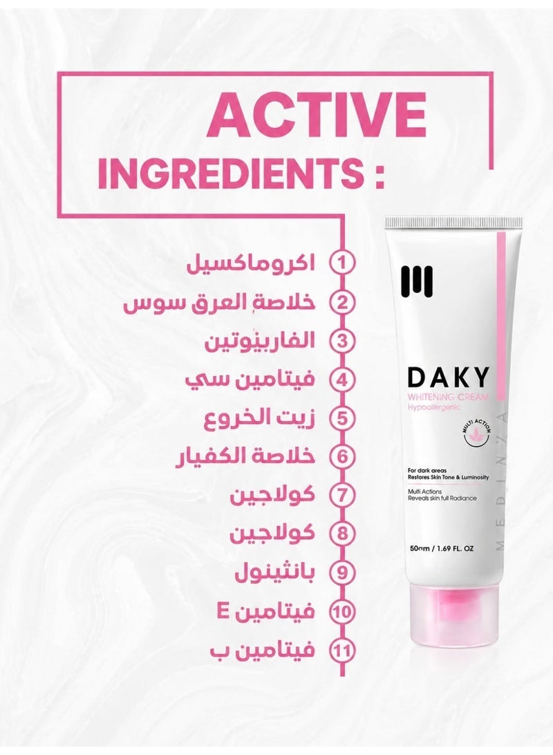 Daky Whitening Cream for Sensitive Zone & Dark Areas, Hypoallergenic, 50g (1.69 fl. oz.) - Image 3
