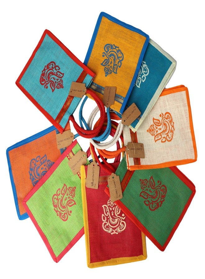 Lakmo Crafts Jute Bags With God Vinayagar Print|Return Gift Bags|Multicolor (8X10X4, Pack of 10) - Image 1