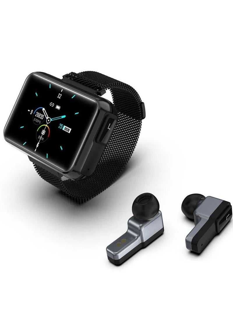 AROAQ T91 2 in 1 TWS Wireless Bluetooth Headset Smart Watch Men 1.4" Big DIY Screen Bluetooth 5.0 Headphone Fitness Tracker Smartwatch Black  - Image 1