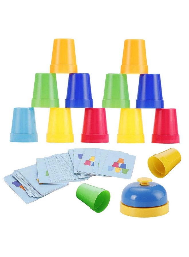 سيسو مجموعة أكواب التكديس السريعة، مجموعة أكواب التكديس التعليمية الممتعة لتدريب السرعة على التكديس لألعاب الأطفال، 30 كوبًا تكديسًا مع 54 بطاقة تحدي، جرس واحد - Image 1