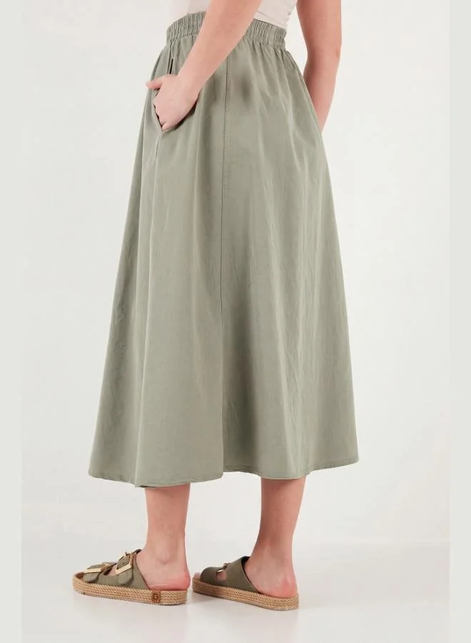 Lela  Lela Modest Cotton Relaxed Fit Elastic Waist Hijab Midi Skirt Women's SKIRT 668YE4449 for Women | Best Price UAE