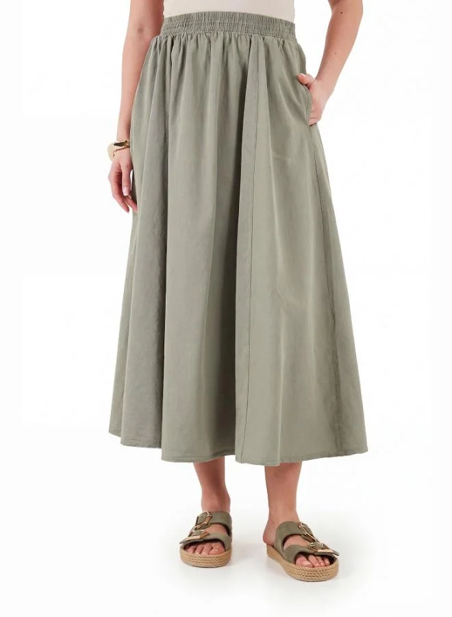 Lela  Lela Modest Cotton Relaxed Fit Elastic Waist Hijab Midi Skirt Women's SKIRT 668YE4449 for Women | Best Price UAE