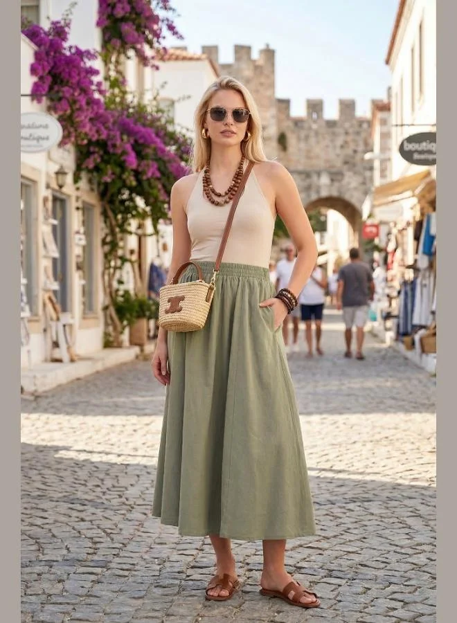 Lela Lela Modest Cotton Relaxed Fit Elastic Waist Hijab Midi Skirt Women's SKIRT 668YE4449