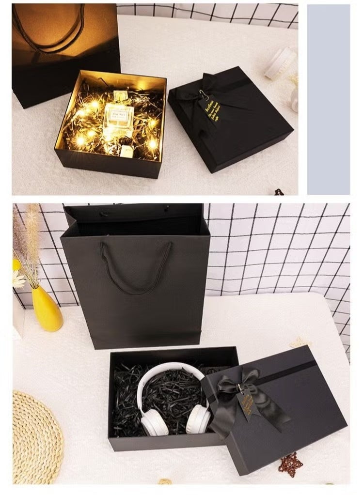 JOGAMS Gift Box Empty Black Color 20 x 18 x 8cm with Paper Bag for New Year Ramadan Wedding Eid Birthday Groomsman Father's Day Presents Display and Packing - Image 4